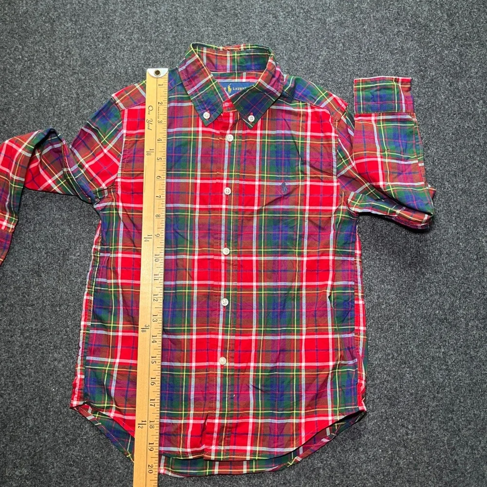Ralph Lauren Button Down Shirt Kids Size 6 Red Plaid Excellent Natural Stretch